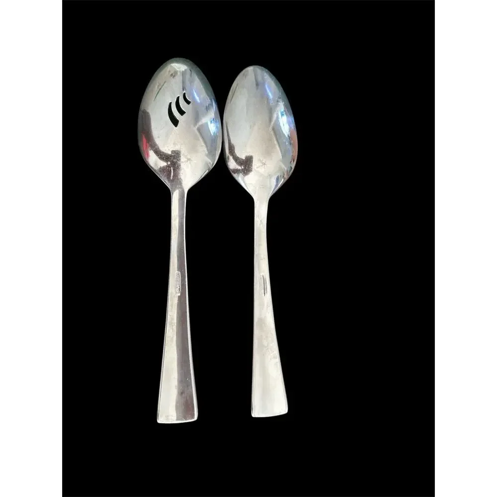 2 pc ONEIDA WINDANCE Frosted Glossy Vertical Serving Spoons Set Pierced & Solid